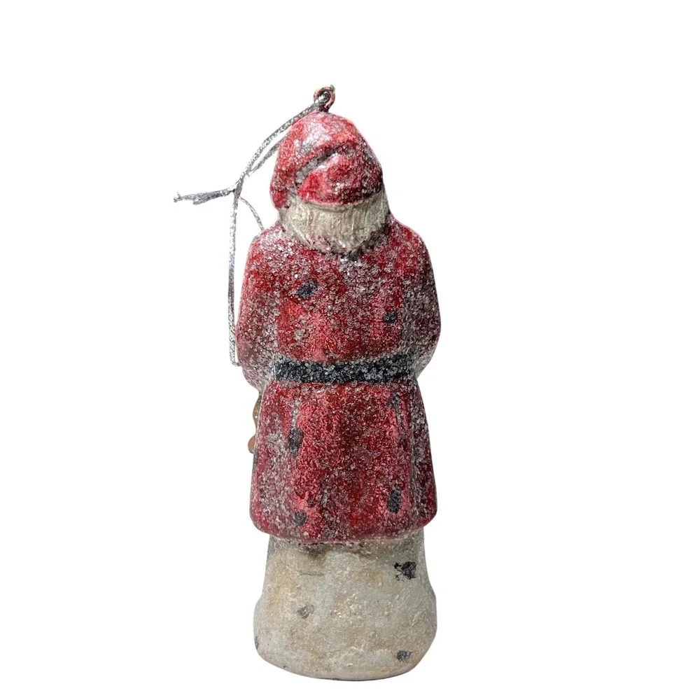 Santa Claus Ornament Figurine Holding Teddy Bear‎ Snow Christmas Holiday Decor